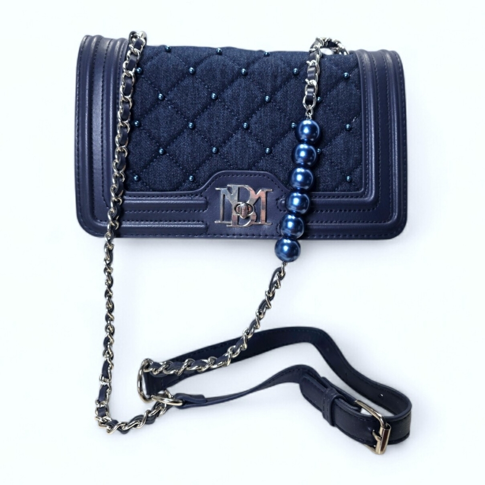 Badgley Mischka Denim Diamond Quilted Crossbody Bag